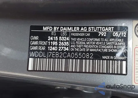 2012 Mercedes-Benz Cls 63 Amg из США, поврежденный, VIN WDDLJ7EB2CA055082